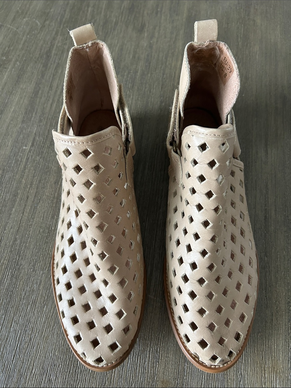 Missed & Cloud, Women's Perforated Ankle Boot in Light Beige, Sz. 8.